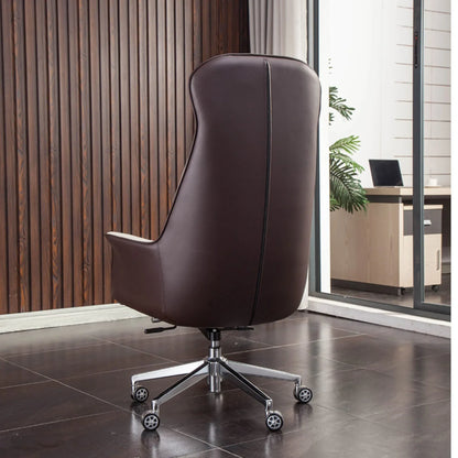 Scaun Directorial Din Piele Naturala pentru Birou Timebox, Reglabil pe Inaltime, Rotativ, Cadru din Lemn si Spuma cu Densitate Mare, Design Modern si Confort Sporit pentru Utilizare Indelungata, Alb/Maro - 221.ro