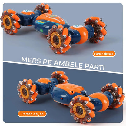 Masina cu Telecomanda RC Stunt Acrobatii Timebox, Rotire 360°, Control prin Gesturi, 4WD Off Road, Lumini si Sunete, baterie tip acumulator reincarcabila, Drift Lateral 2,4Ghz Jucarie Cadou pentru Copii 6-12 Ani, Portocaliu/Albastru - 221.ro