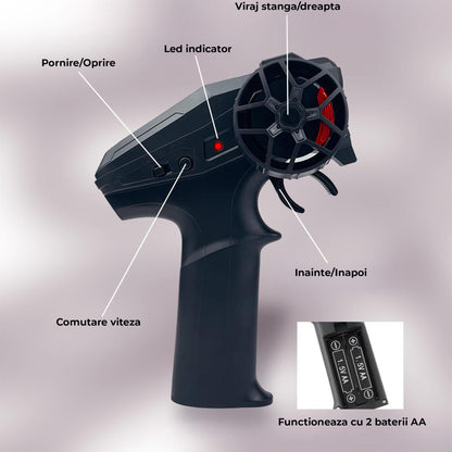 Masina RC cu Telecomanda Timebox, Drift Car 1:24, 4WD, 20km/h, LED-uri, Anvelope Inter-schimbabile, Baterie tip acumulator reincarcabila, Design Sportiv, Jucarie Cadou Ideal pentru Copii si Adulti +7 ani, Gri