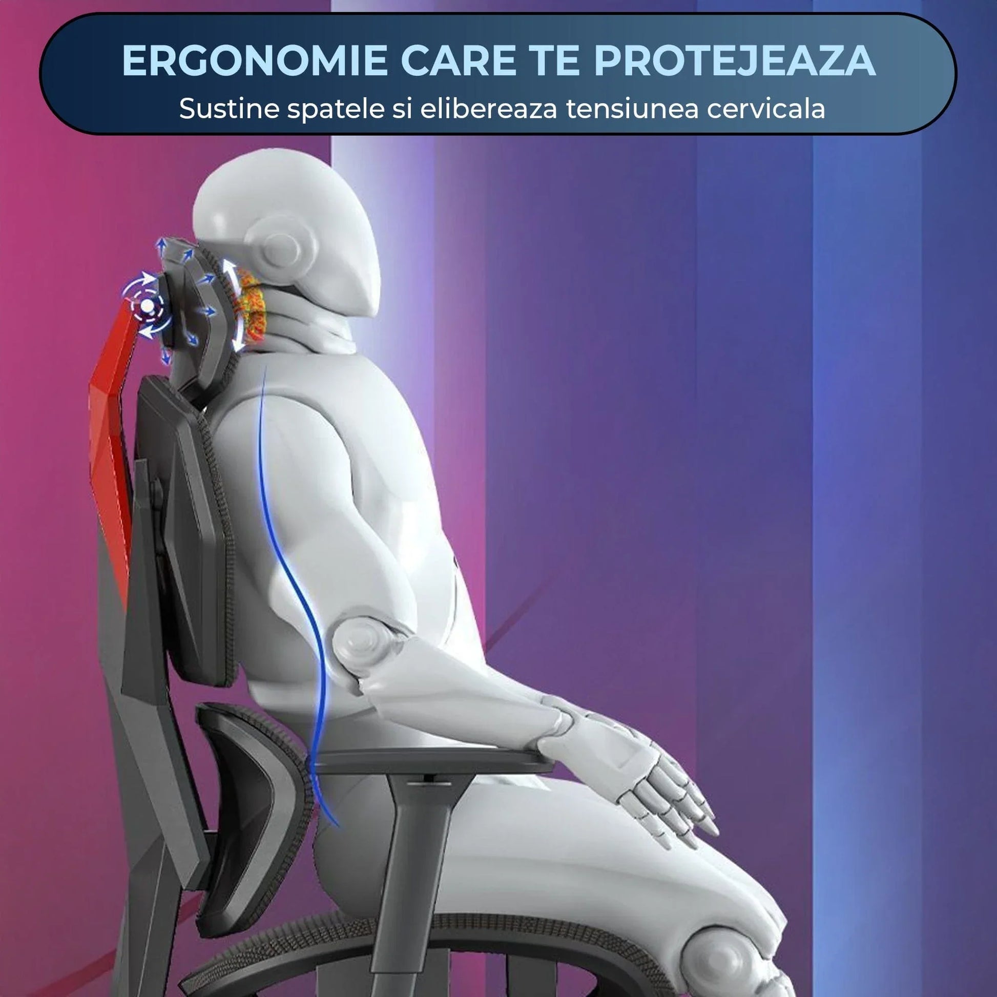 Scaun Gaming Ergonomic Reclinabil cu Plasa Respirabila, Suport Lombar, Sezut Reglabil pe Adancime, Brate 3D si Optional Suport pentru Picioare, Cilindru Clasa 4, Ideal pentru Gaming sau Birou, Negru - 221.ro