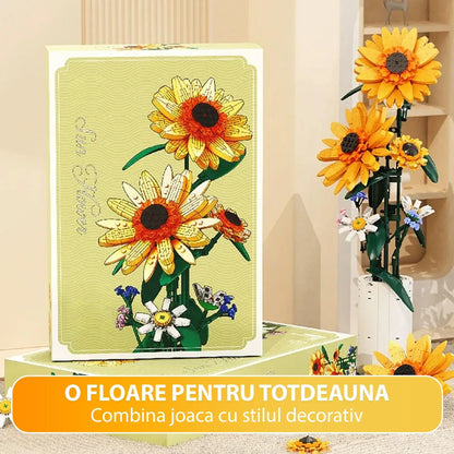 Set Constructie Floarea Soarelui Timebox, 821 Piese ABS, Ornament, Galben