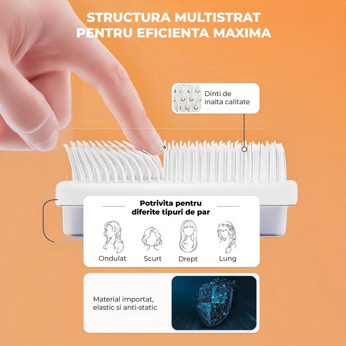 Perie de Par Rotativa Timebox, Curatare Retractabila, Dinti Elastici, Violet