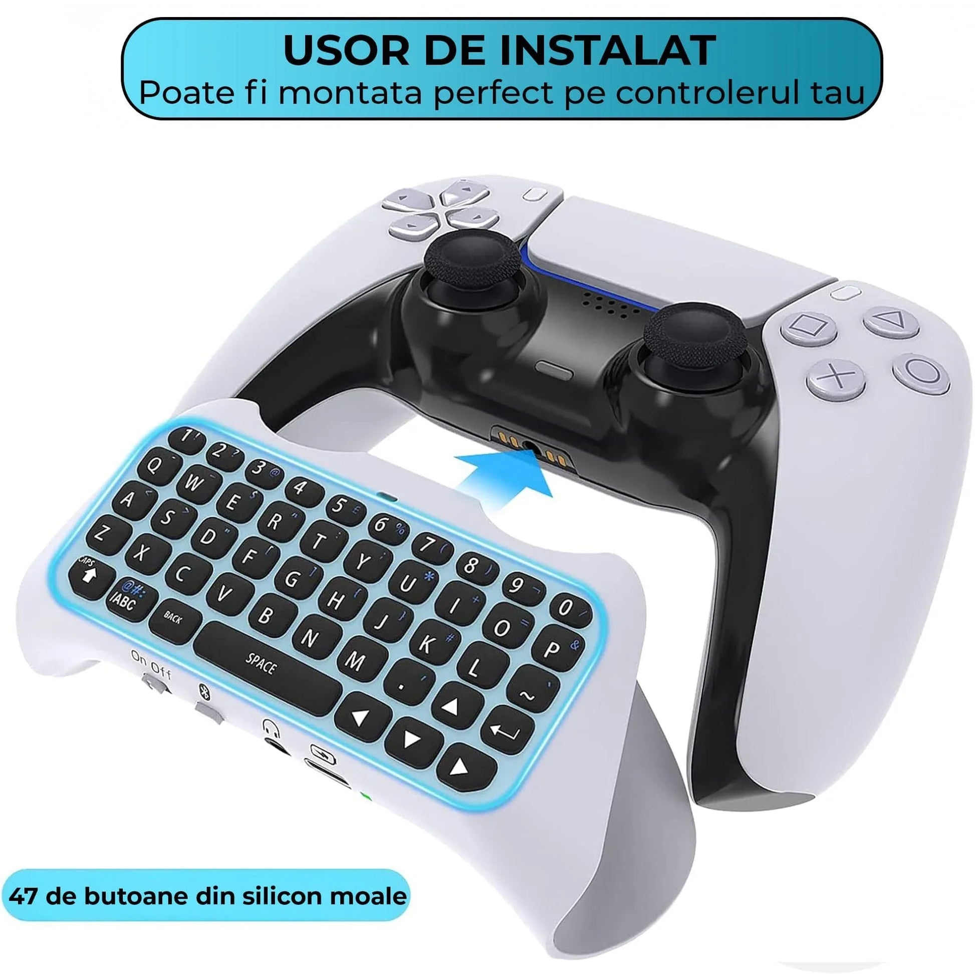 Tastatura Wireless Timebox pentru PS5/PS5 Pro, Gamepad Chatpad, Bluetooth 3,0, Portabil cu Difuzor Integrat si Jack Audio 3,5MM, Ergonomic, Perfect pentru Mesagerie si Gaming Live, Alb - 221.ro