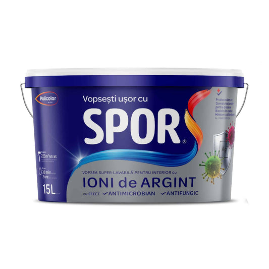 Vopsea lavabilă interior, 15 L cu ion de argint, SPOR, alb mat / 4000247