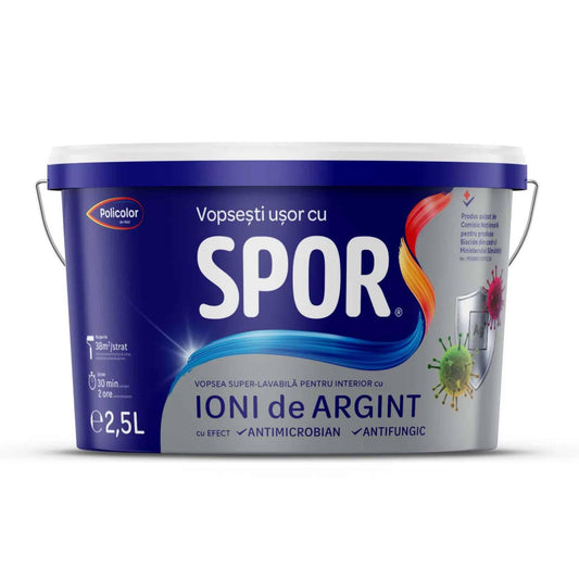 Vopsea lavabilă interior 2.5L cu ion de argint, SPOR, alb mat / 4000248