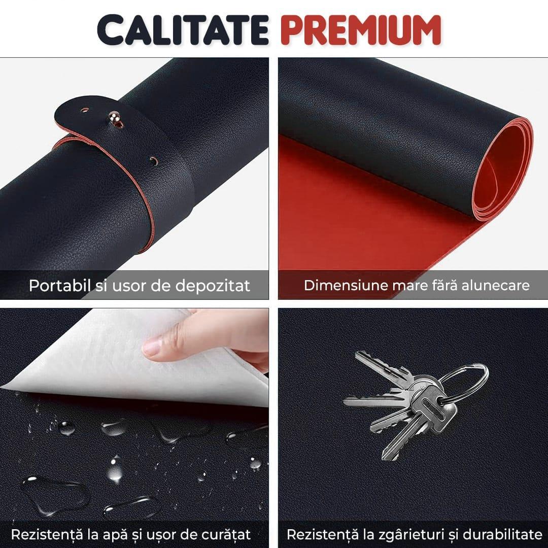 Mousepad gaming XXL cu doua fete din piele pu, impermeabil, pentru protectie birou, Negru/Rosu 80x40 - 221.ro