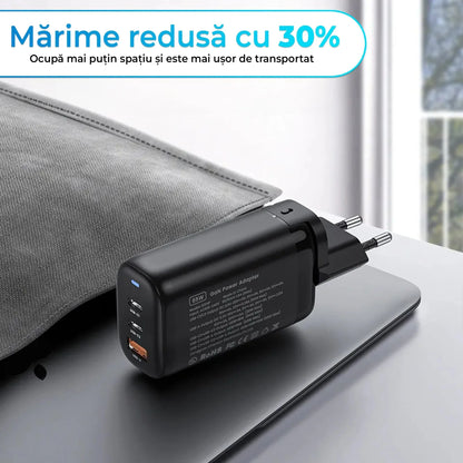 Incarcator Retea, 3 porturi, 65W, 18 W Incarcare Rapida - USB, Priza EU, Negru