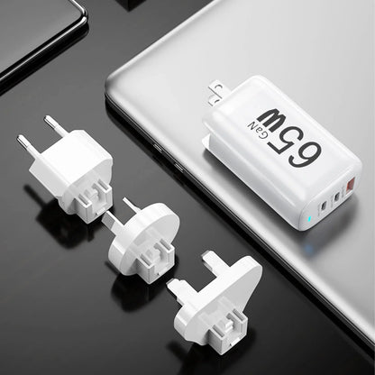 Incarcator Retea, 3 porturi, 65W, 18 W Incarcare Rapida - USB, Priza EU, Alb