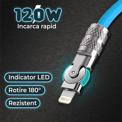 Cablu Date si Incarcare Rapida Timebox, 120W, 2m, Rotire 180 grade, Albastru