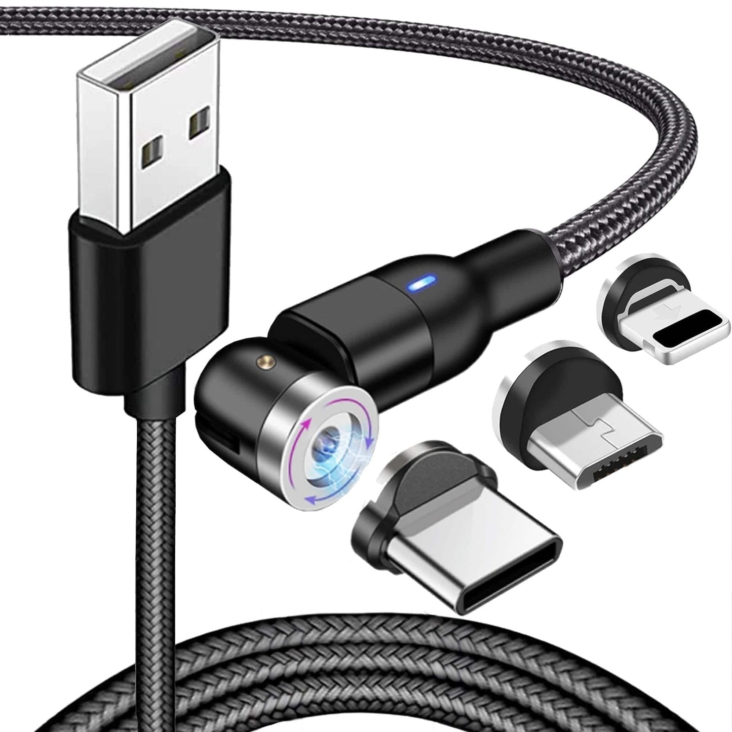 Cablu de date si incarcare Rapida Timebox, 3 in 1, 2m, Fast Charge, Negru