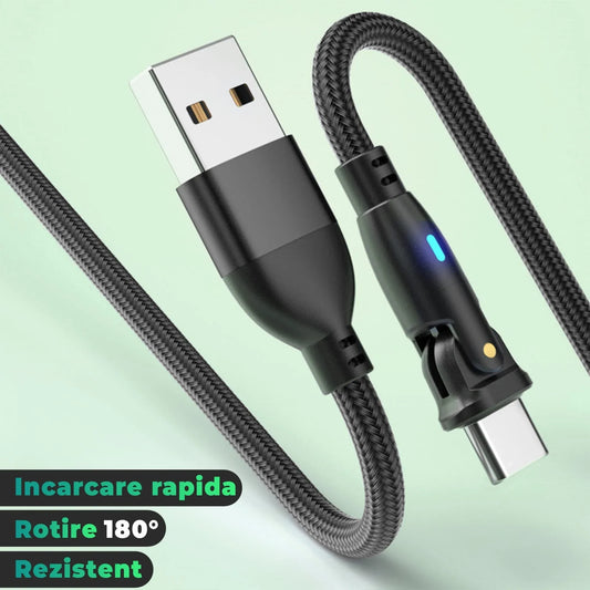 Cablu Date si Incarcare Rapida Timebox, 60W, 2m, Rotire 180 grade, QC 3, Negru