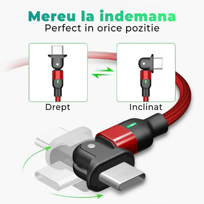 Cablu Date si Incarcare Rapida Timebox, 60W, 2m, Rotire 180 grade, QC 3, Rosu