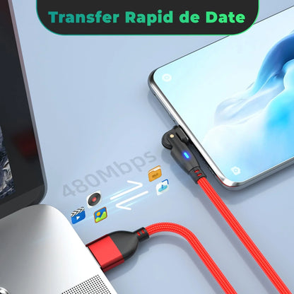 Cablu Date si Incarcare Rapida Timebox, 60W, 2m, Rotire 180 grade, QC 3, Rosu