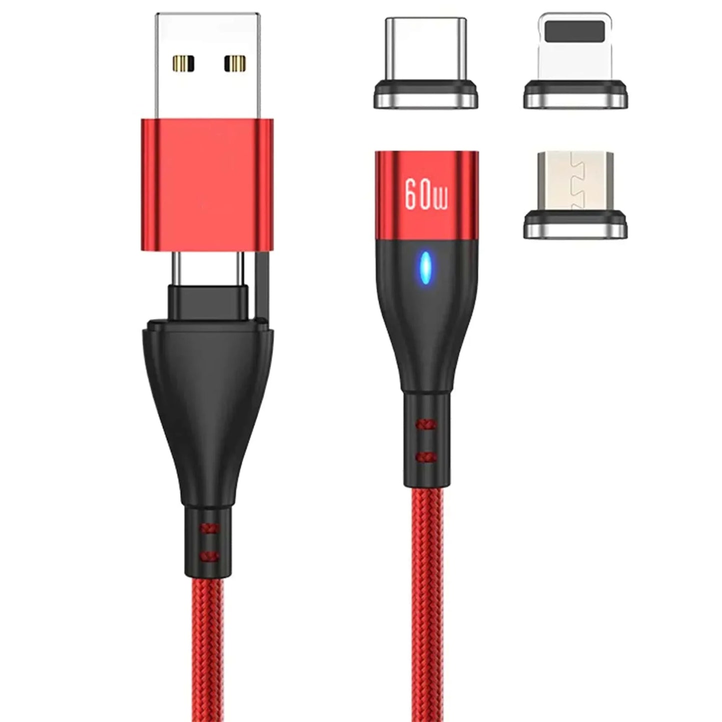 Cablu de date si Incarcare Rapida, 6 in 1, 60W, 2m, QC 3, USB, Type C, Rosu
