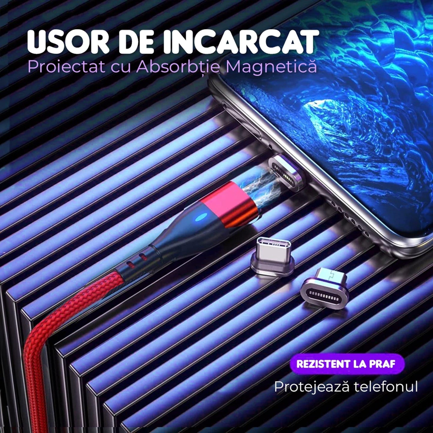 Cablu de date si Incarcare Rapida, 6 in 1, 60W, 2m, QC 3, USB, Type C, Rosu