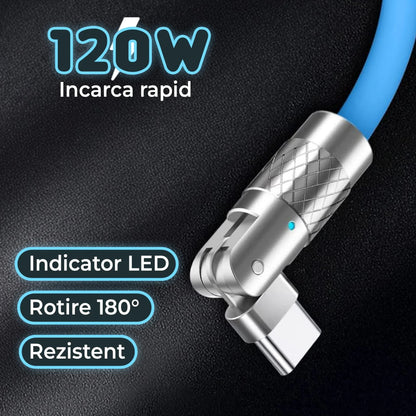 Cablu Date si Incarcare Rapida Timebox, 120W, 2m, Rotire 180 grade, Albastru