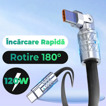 Cablu Date si Incarcare Rapida Timebox, 120W, 1,5m, Rotire 180 grade, Negru