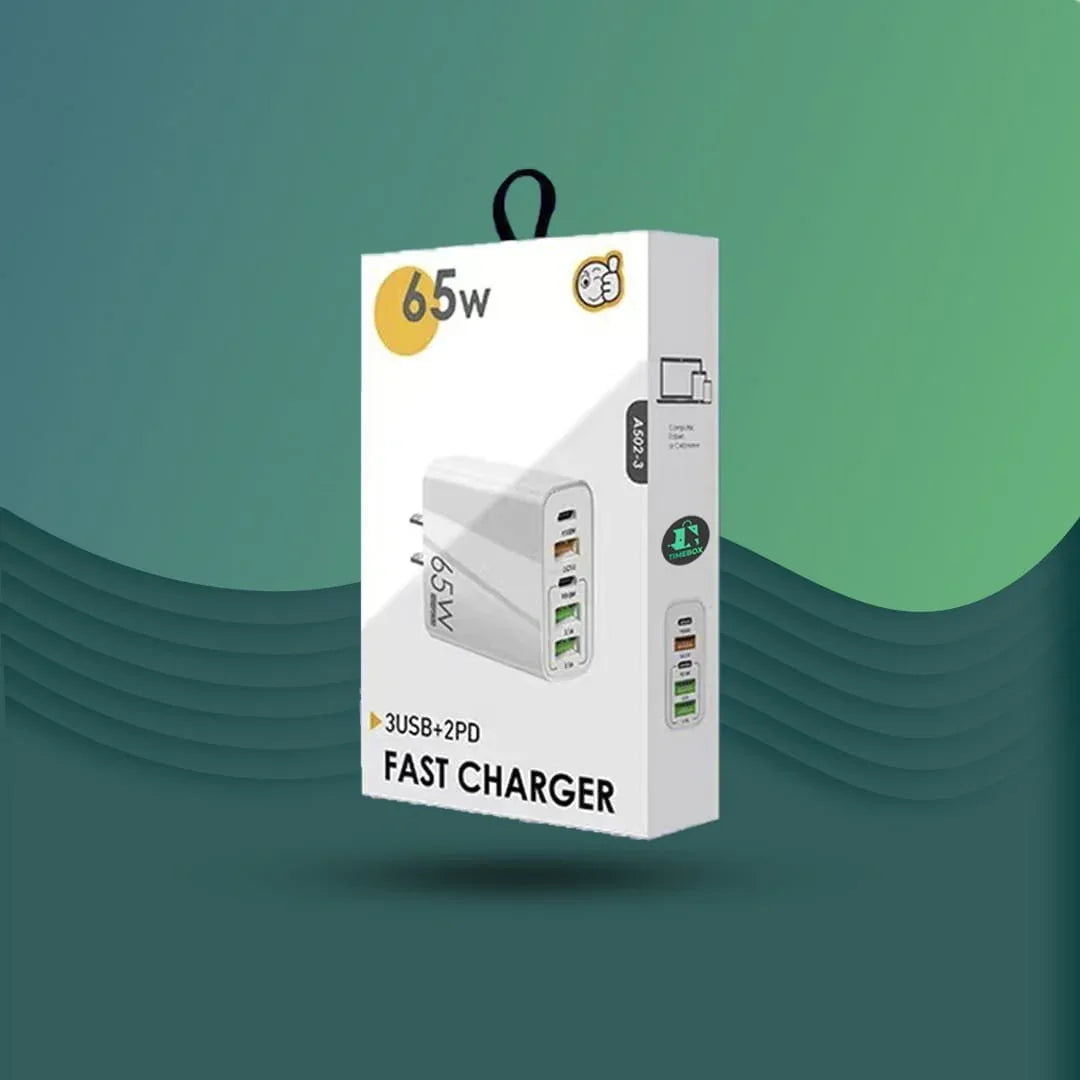 Incarcator Retea, 5 Porturi, 65W, 3 x USB, 2 x Type-C, Alb