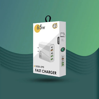 Incarcator Retea, 5 Porturi, 65W, 3 x USB, 2 x Type-C, Alb