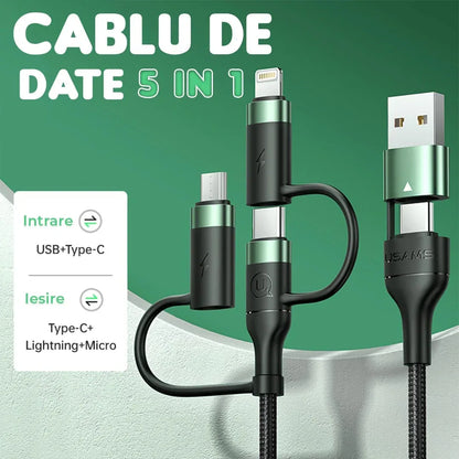 Cablu Date si Incarcare Rapida Usams, 5 in 1, 60W, 1,2m, QC 3, USB, Verde