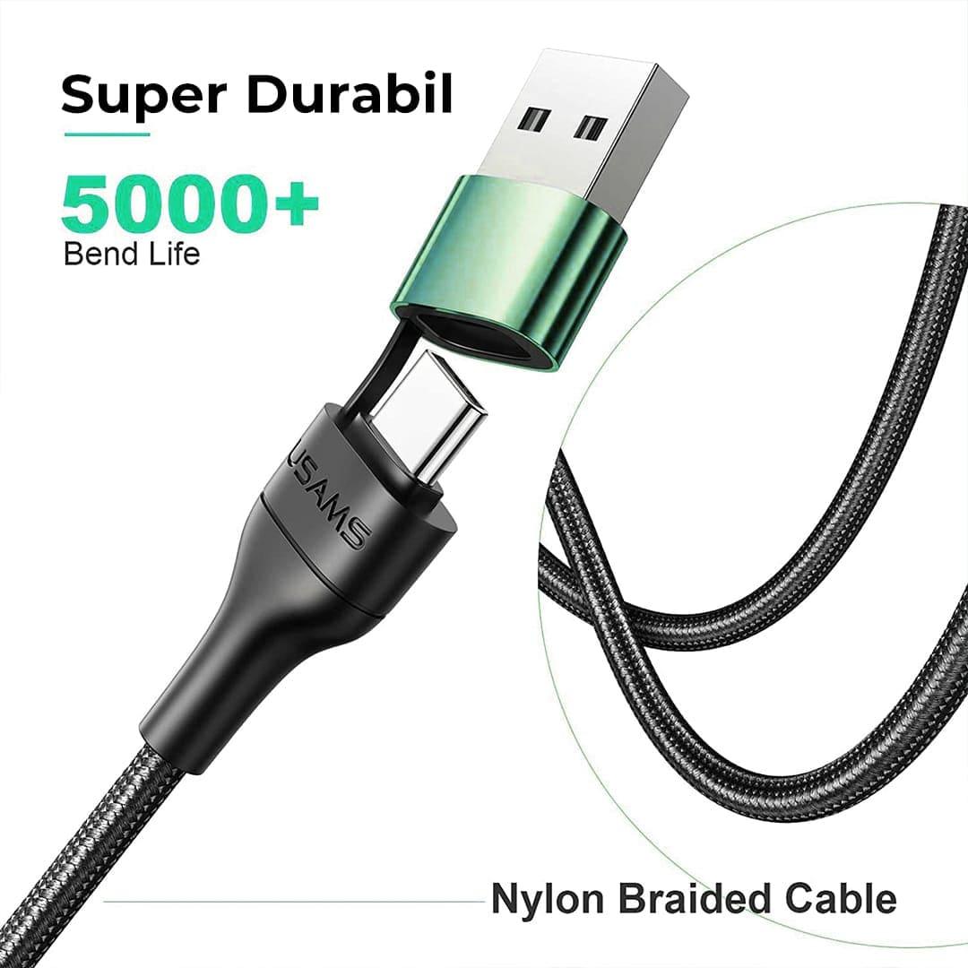 Cablu Date si Incarcare Rapida Usams, 5 in 1, 60W, 1,2m, QC 3, USB, Verde