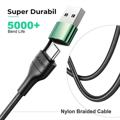 Cablu Date si Incarcare Rapida Usams, 5 in 1, 60W, 1,2m, QC 3, USB, Verde