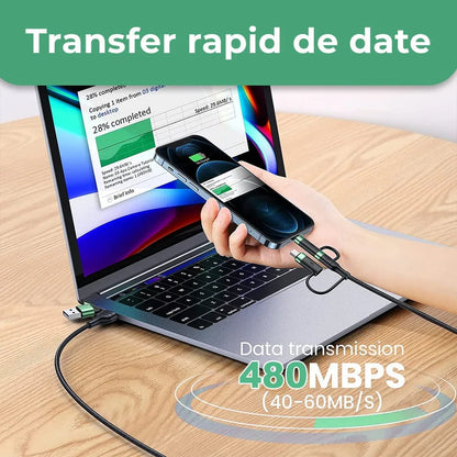Cablu Date si Incarcare Rapida Usams, 5 in 1, 60W, 1,2m, QC 3, USB, Verde