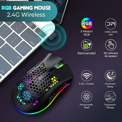 Mouse gaming wireless Timebox, ultrausor 95g, FastCharge, USB, 4 GHz, Negru