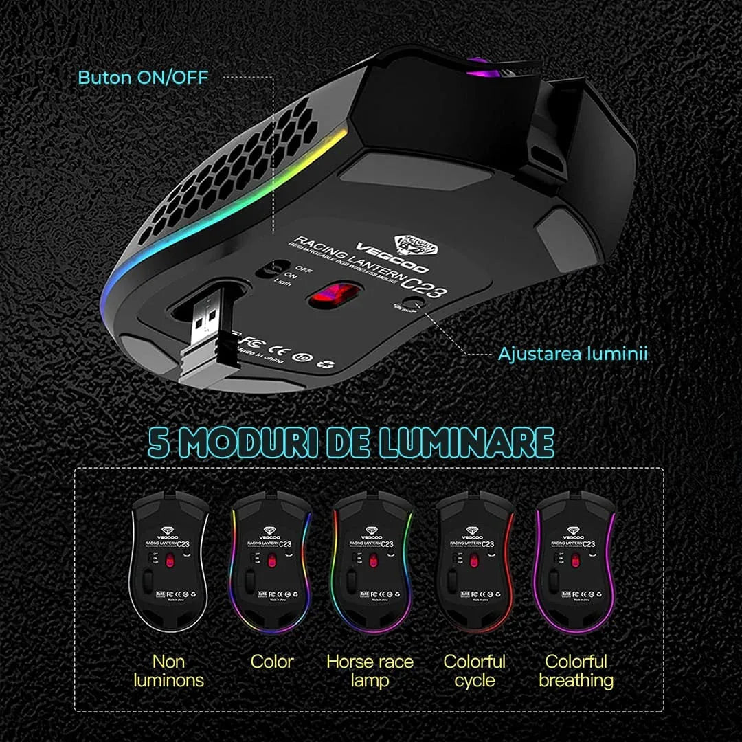 Mouse gaming wireless Timebox, ultrausor 95g, FastCharge, USB, 4 GHz, Negru