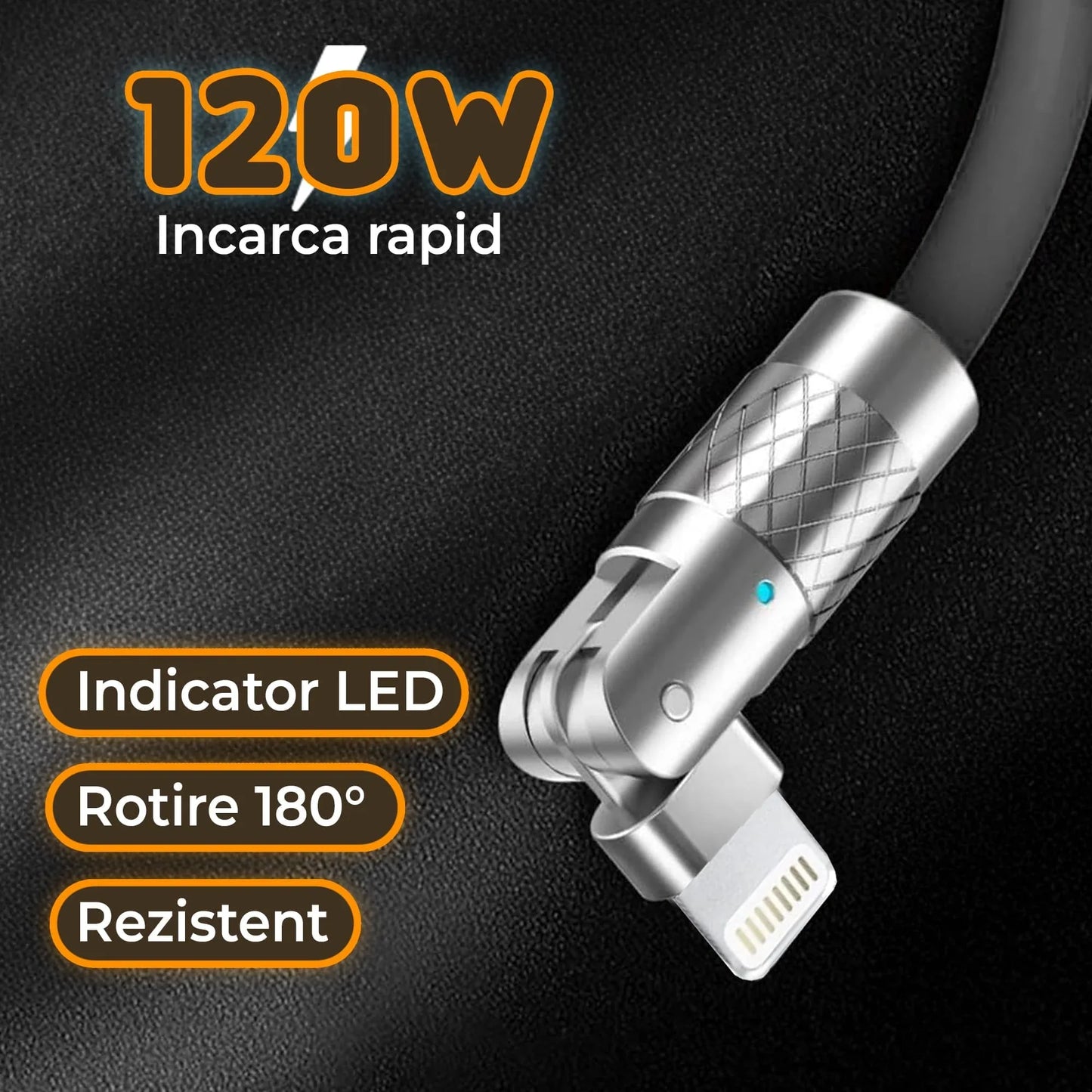 Cablu Date si Incarcare Rapida Timebox, 120W, 2m, Rotire 180 grade, QC 3, Negru