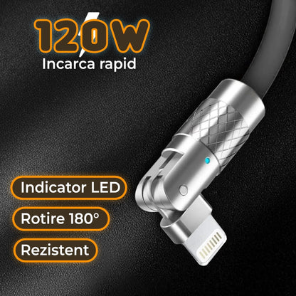 Cablu Date si Incarcare Rapida Timebox, 120W, 2m, Rotire 180 grade, QC 3, Negru