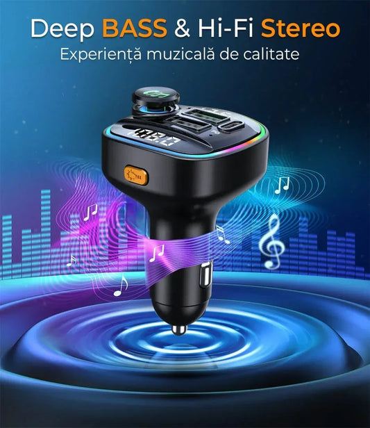Modulator FM Timebox, Hands-Free Kit cu 10 functii, Incarcator auto cu functie de incarcare rapida, Type-C, 2 x QC 3,0, Bluetooth 5,0, Negru - 221.ro