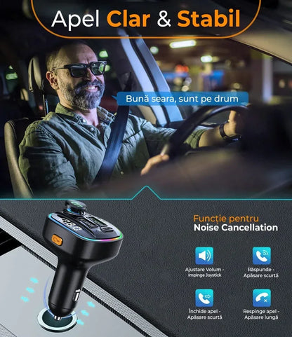 Modulator FM Timebox, Hands-Free Kit cu 10 functii, Incarcator auto cu functie de incarcare rapida, Type-C, 2 x QC 3,0, Bluetooth 5,0, Negru - 221.ro