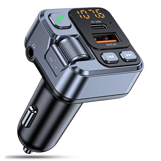 Modulator FM Timebox, Hands-Free, Incarcator auto cu functie de incarcare rapida 30w, QC 3,0, Port USB Type-C, Conector AUX, Bluetooth 5,0 - 221.ro
