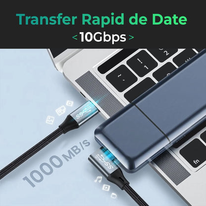 Cablu de date si Incarcare Rapida Timebox, Type-C la Type-C, 100W, 2m, USB3, Gri