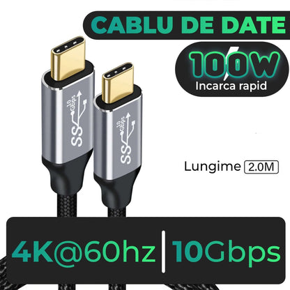 Cablu de date si Incarcare Rapida Timebox, Type-C la Type-C, 100W, 2m, USB3