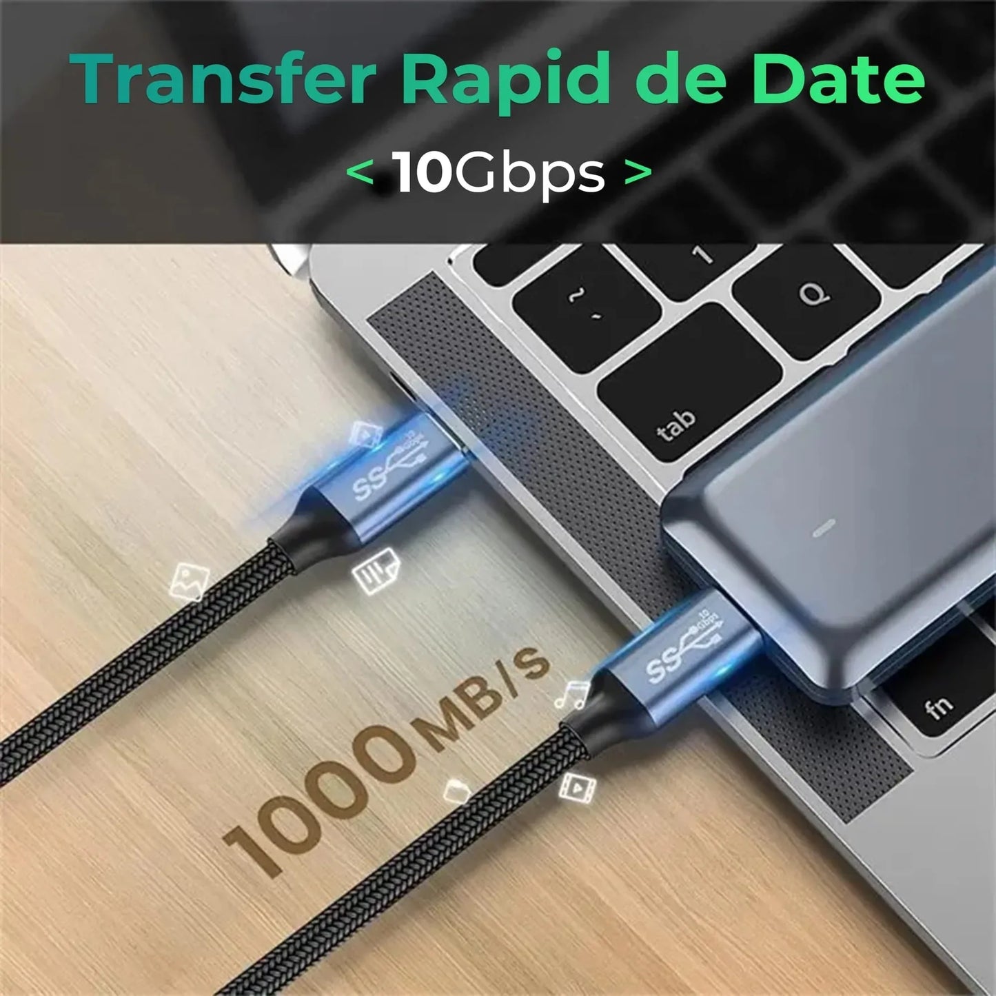 Cablu de date si Incarcare Rapida Timebox, Type-C la Type-C, 100W, 2m, USB3