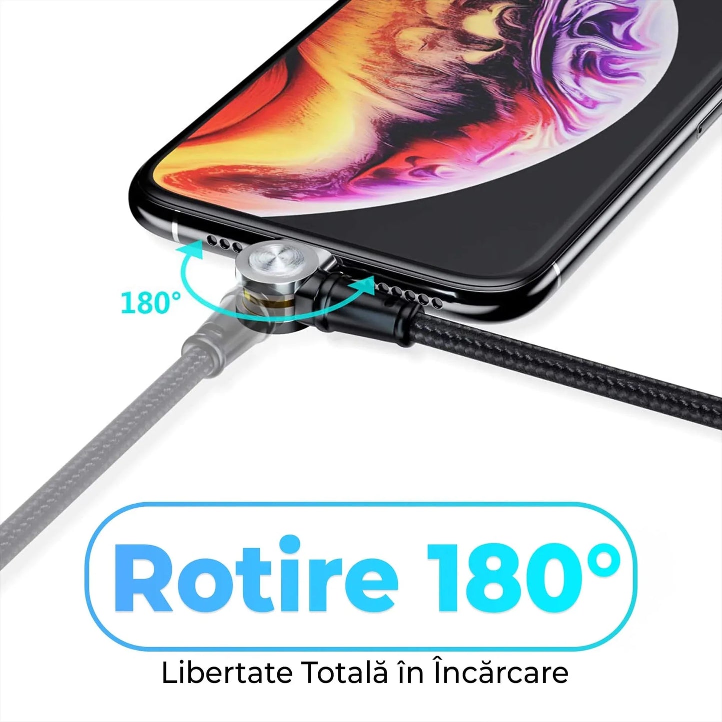 Cablu de incarcare si transfer de date 3 in 1, Timebox, Magnetic, Fast Charge 60W, Lightning, Type-C, Micro-USB, USB, Nailon, 1m, Rotatie 180 grade, LED - 221.ro