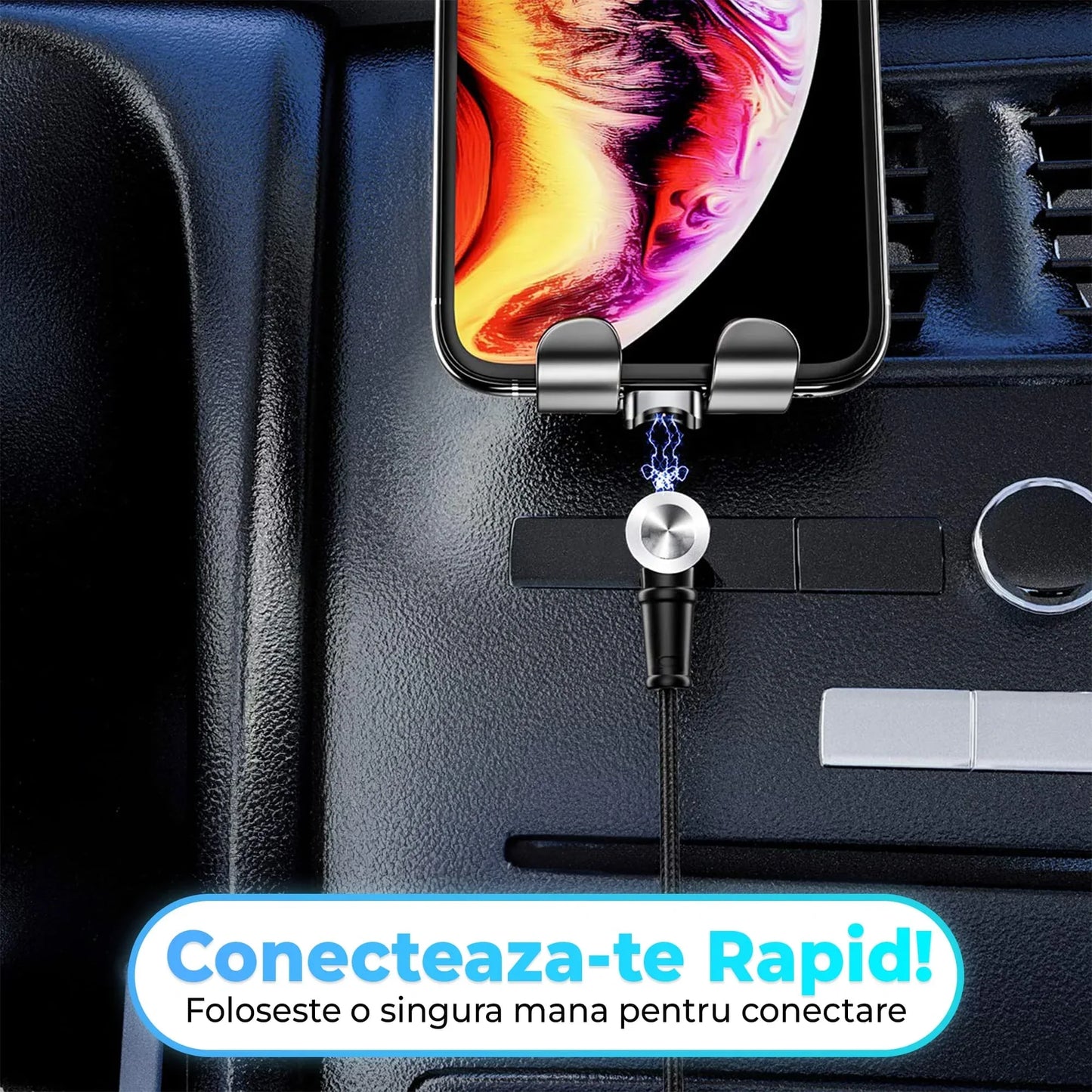 Cablu de incarcare si transfer de date 3 in 1, Timebox, Magnetic, Fast Charge 60W, Lightning, Type-C, Micro-USB, USB, Nailon, 1m, Rotatie 180 grade, LED - 221.ro