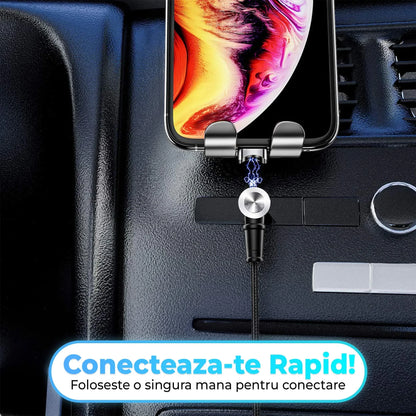 Cablu de incarcare si transfer de date 3 in 1, Timebox, Magnetic, Fast Charge 60W, Lightning, Type-C, Micro-USB, USB, Nailon, 1m, Rotatie 180 grade, LED - 221.ro