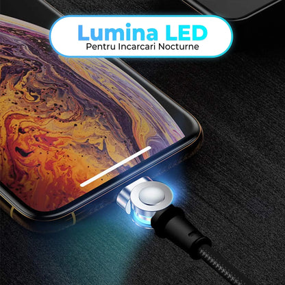 Cablu de incarcare si transfer de date 3 in 1, Timebox, Magnetic, Fast Charge 60W, Lightning, Type-C, Micro-USB, USB, Nailon, 1m, Rotatie 180 grade, LED - 221.ro