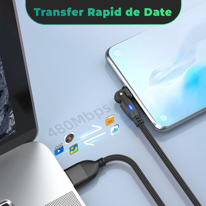 Cablu Date si Incarcare Rapida Timebox, 60W, 1m, Rotire 180 grade, QC 3, Negru