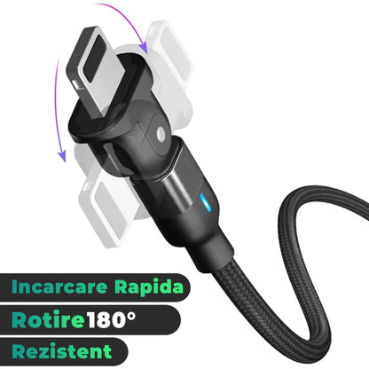 Cablu Date si Incarcare Rapida Timebox, 60W, 2m, Rotire 180 grade, QC 3, Negru