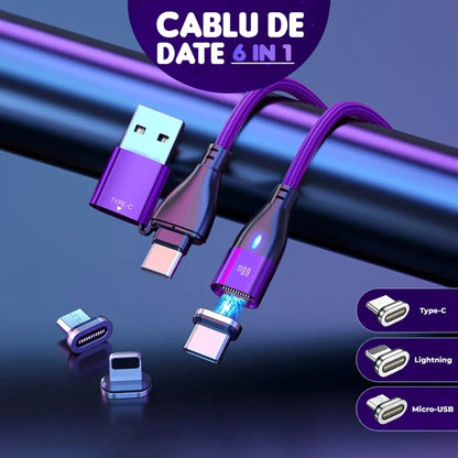 Cablu de date si Incarcare Rapida Timebox, 6 in 1, 60W, 2m, QC 3, Magnetic, Mov
