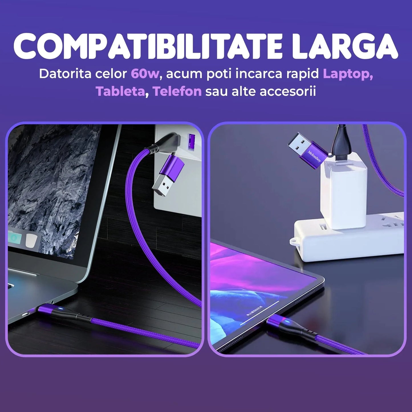 Cablu de date si Incarcare Rapida Timebox, 6 in 1, 60W, 2m, QC 3, Magnetic, Mov