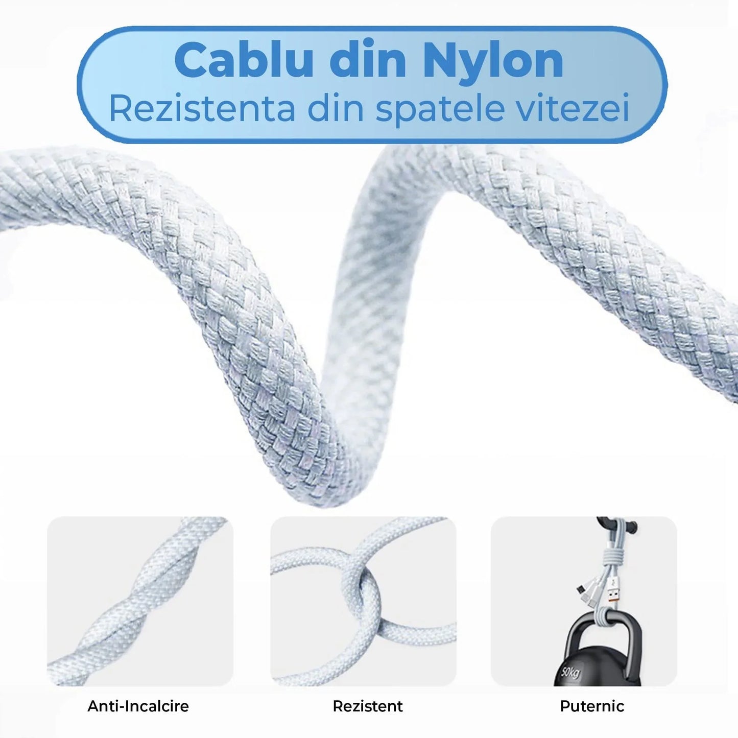Cablu Date si Incarcare Rapida Timebox, 3 in 1, 66W, 1,2m, QC 3, USB, Gri