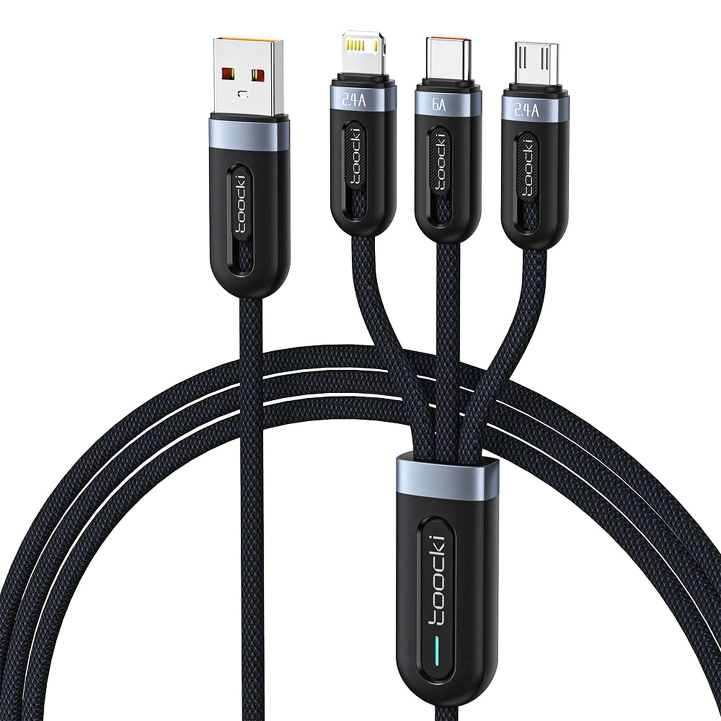 Cablu Date si Incarcare Rapida Toocki, 3 in 1, 66W, 1,2m, QC 3, USB, Negru