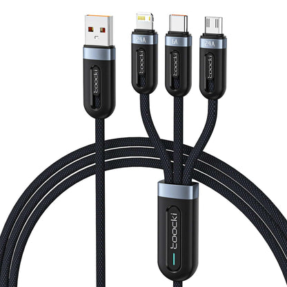 Cablu Date si Incarcare Rapida Toocki, 3 in 1, 66W, 1,2m, QC 3, USB, Negru