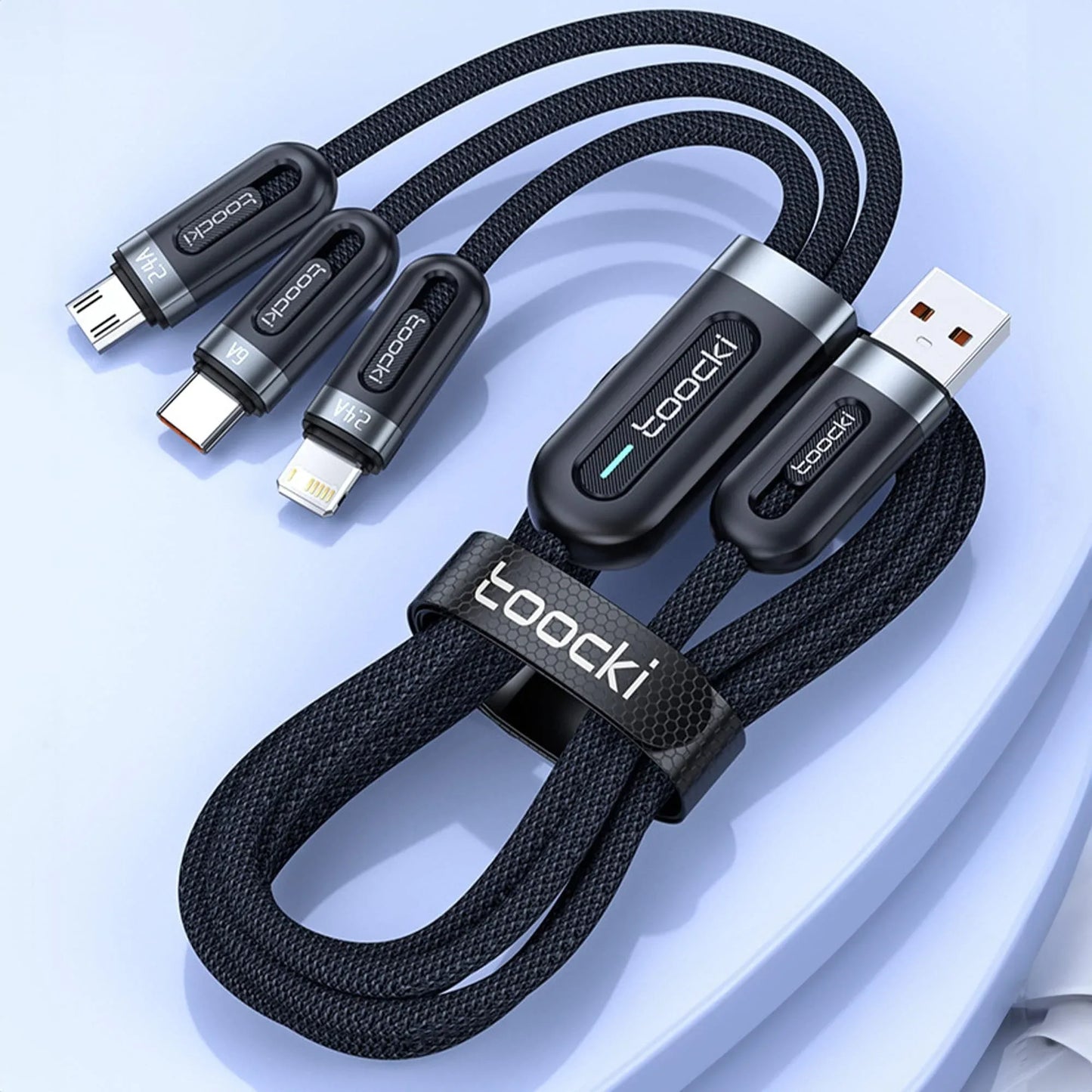 Cablu Date si Incarcare Rapida Toocki, 3 in 1, 66W, 1,2m, QC 3, USB, Negru