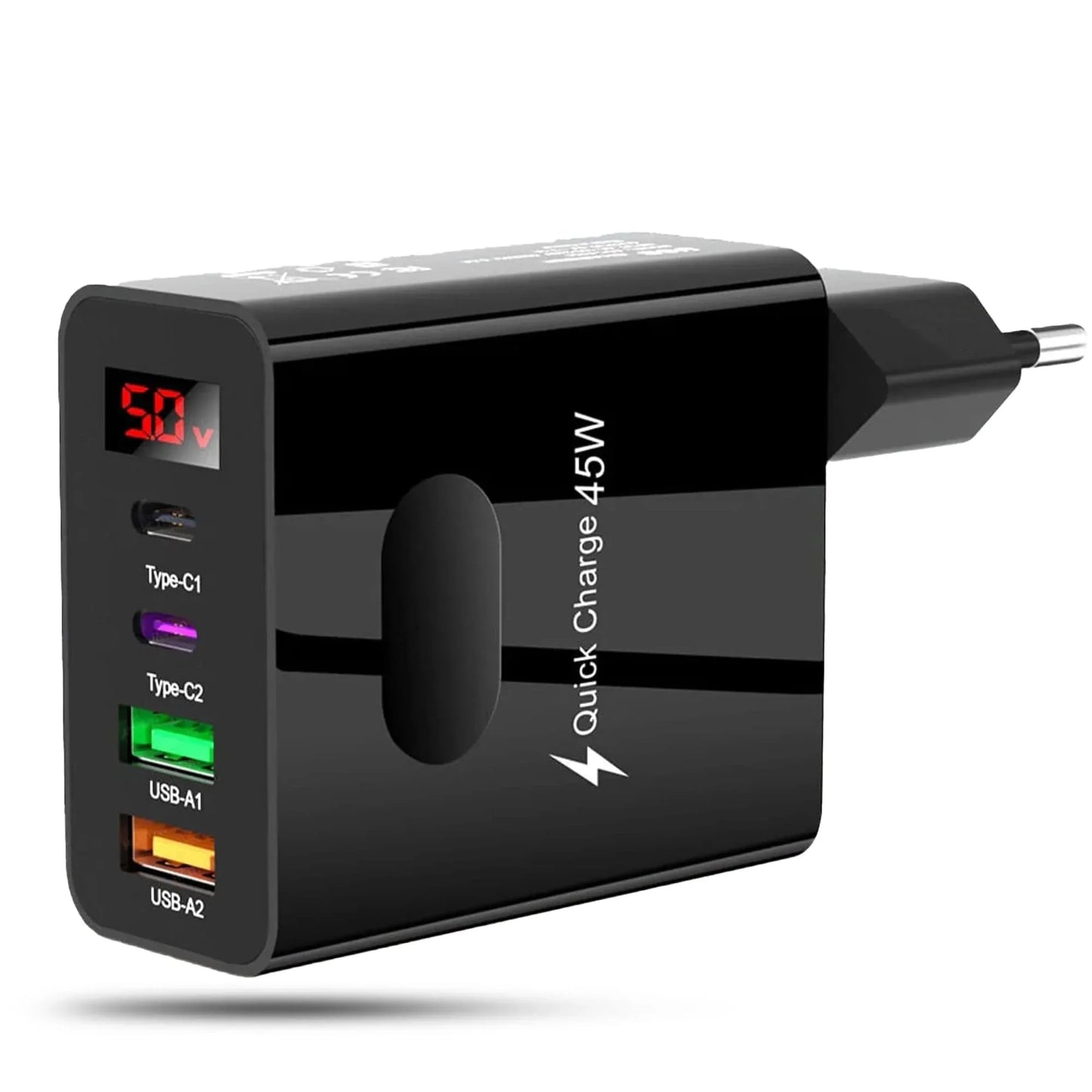 Incarcator Retea Timebox, 4 Porturi, 45W, 2 x Type-C, 2 x USB, Negru